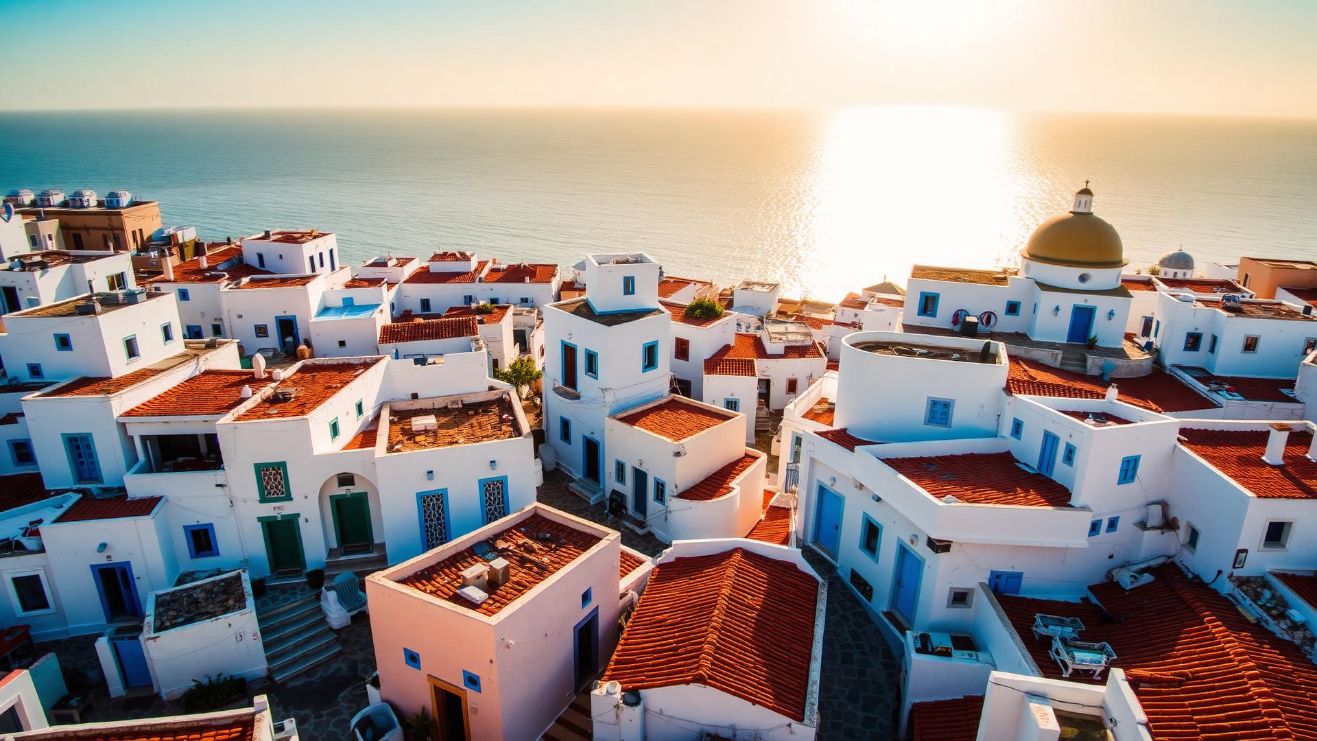 Toits de la médina tunisienne avec la mer Méditerranée